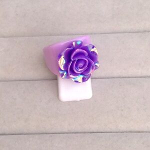 Lilac Lavender + Iridescent Violet Purple Rose Flower Resin Statement Ring